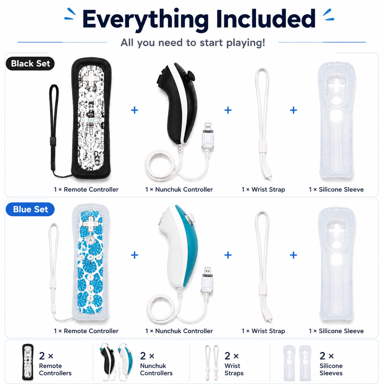 2x Wii Remote Controller Motion Plus + Nunchuk Set For Nintendo Wii Wii U Tested