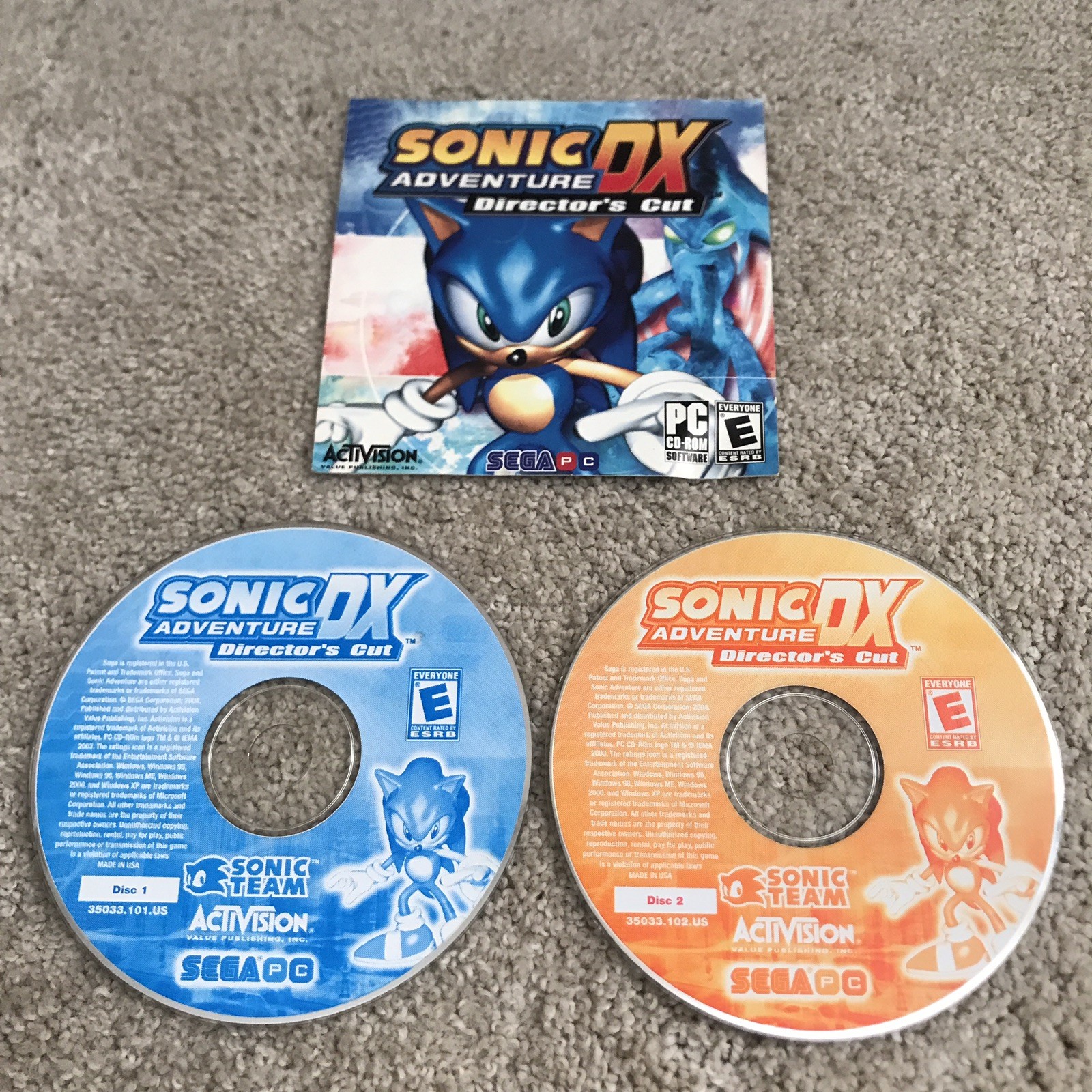 Sonic Adventure DX Director’s Cut (PC, 2003) 2 Discs and Front Artwork (No Case)