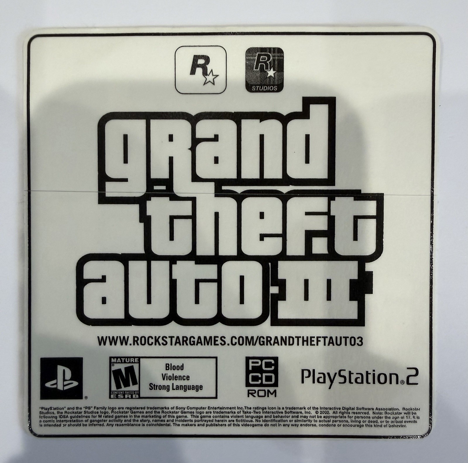 ORIGINAL GRAND THEFT AUTO III 3 ROCK STAR GAMES STICKER