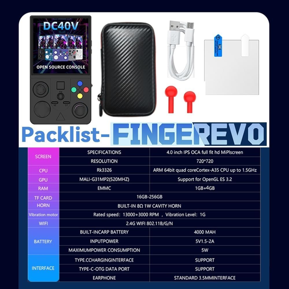DC40V Handheld Game Console RK3326 4.0 Inch Gaming Console with Preloaded 20000+