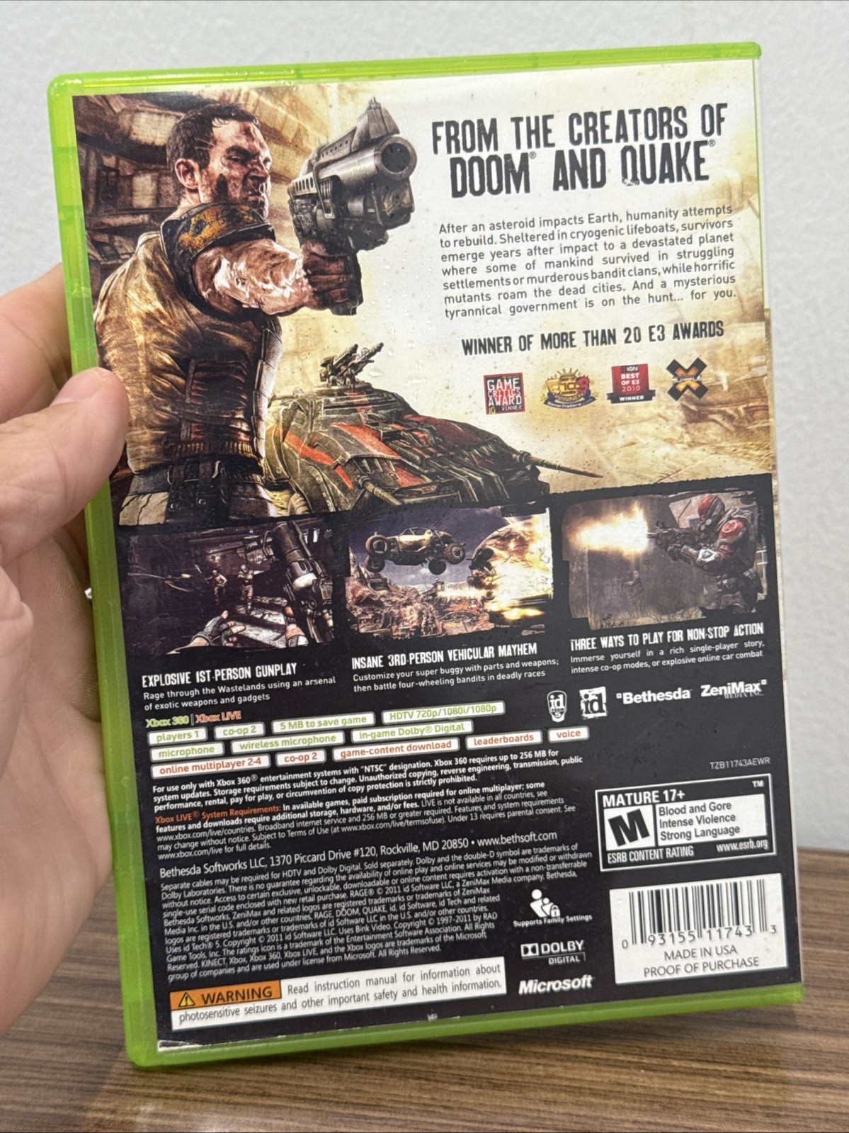 Rage (Microsoft Xbox 360, 2011) Complete