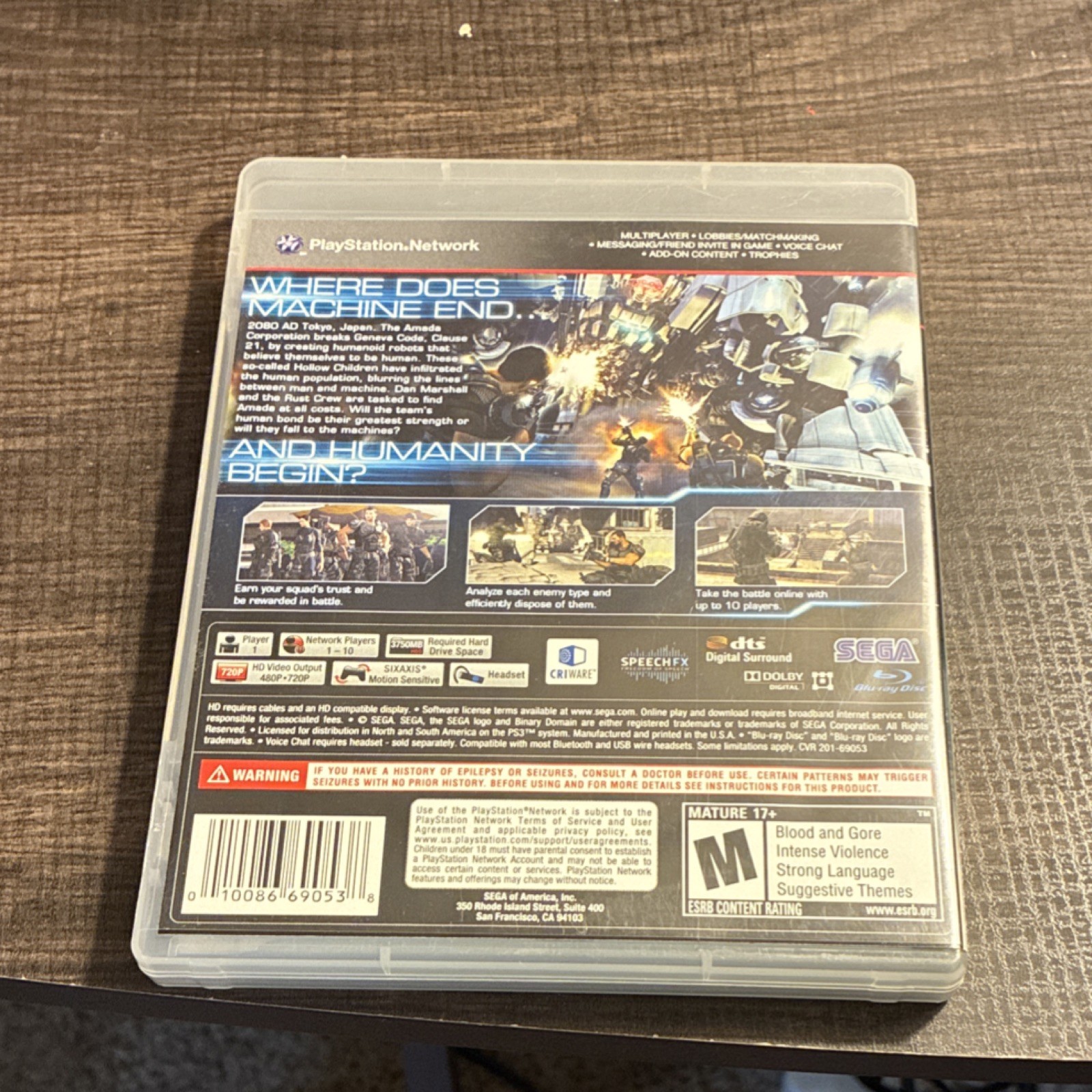 SEGA Binary Domain Sony PlayStation 3 PS3 Manual w/ Case M Mature Shooter Series