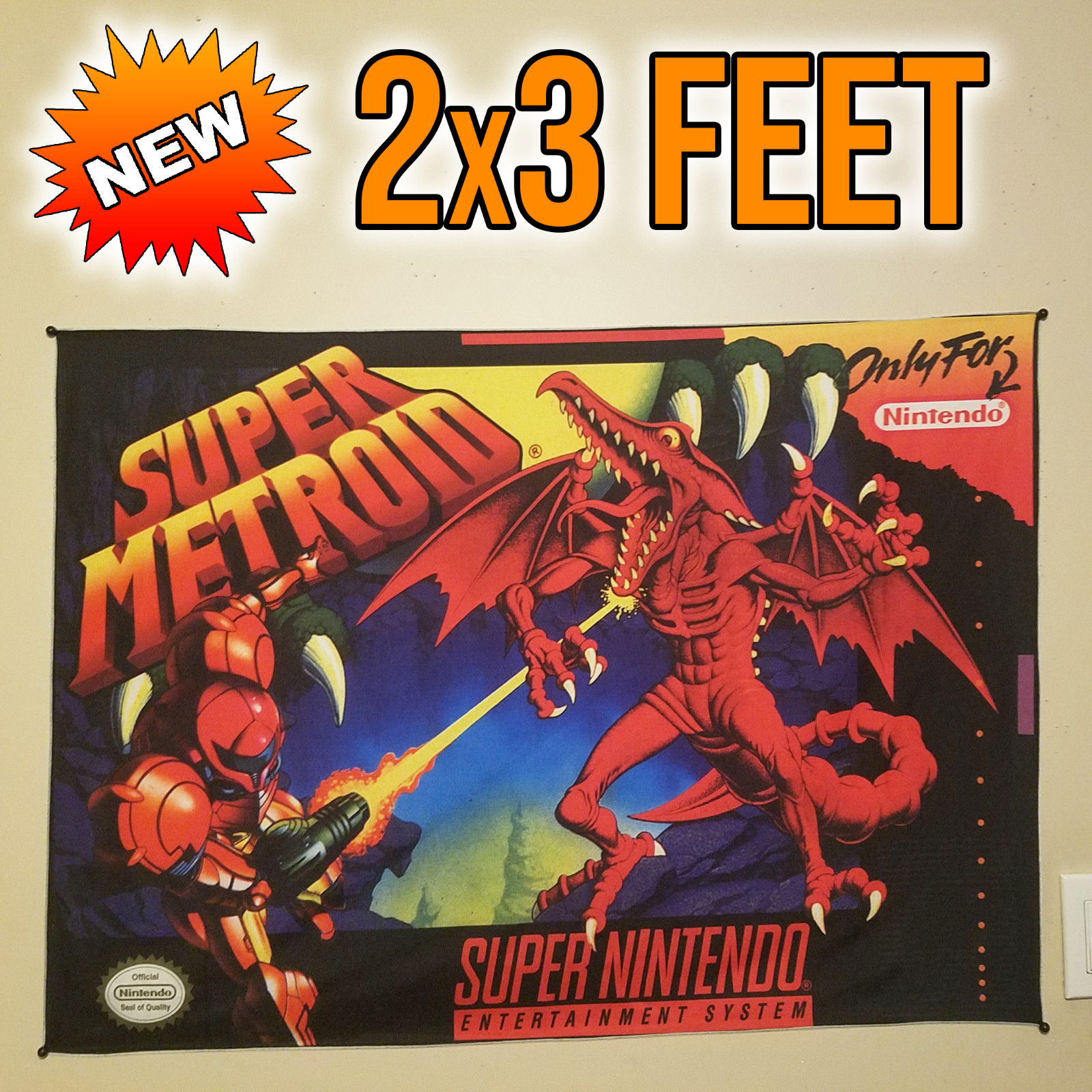 Super Metroid 2×3 foot tapestry / Super Nintendo banner wall flag / Samus