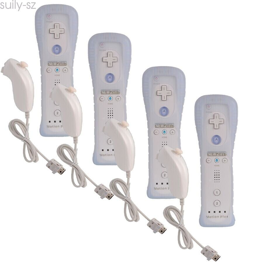 2in1 Motion Plus Remote and Nunchuck Controllers for Wii & Wii U Wiimote 4Pack