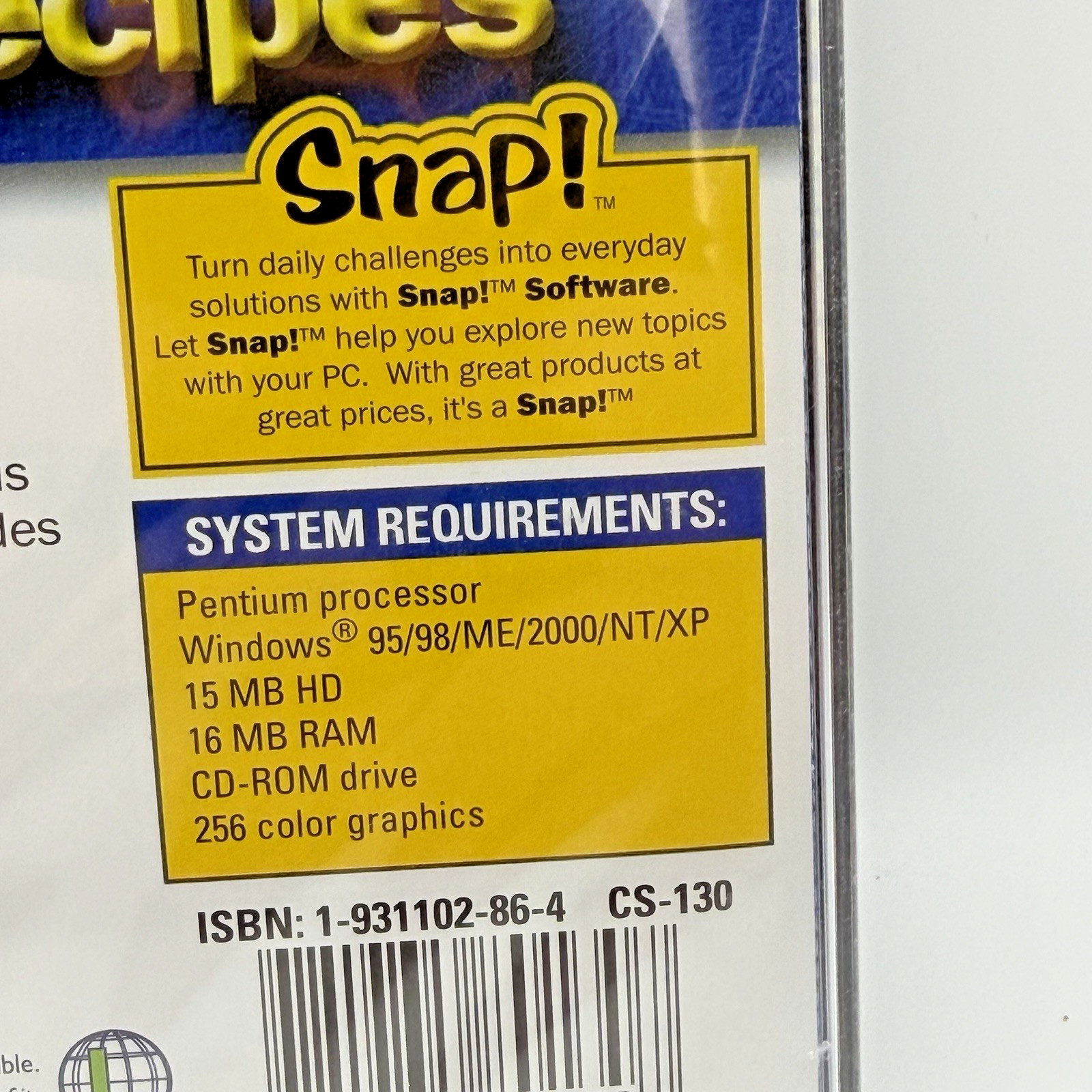 Snap 12,000 Recipes (PC, 2001) NEW Sealed!