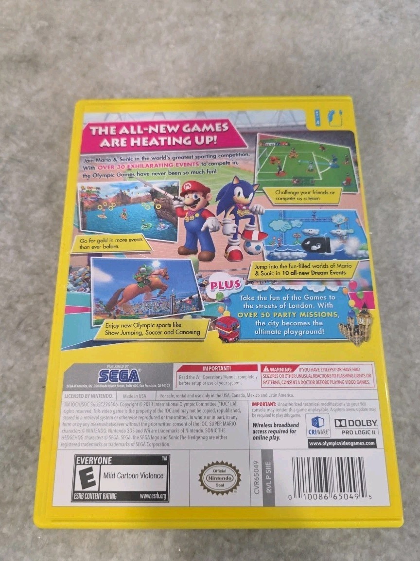 Mario & Sonic at the London 2012 Olympic Games Nintendo Wii + Manual Tested