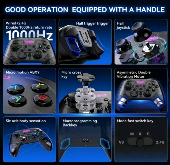 G7 Turbo Joystick Game Controller, 3 Connection Android Switch PC PS4 IOS