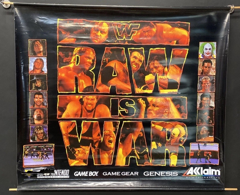 WWF RAW WrestleMania Nintendo SNES Sega Store Display Poster WWE Banner Standee