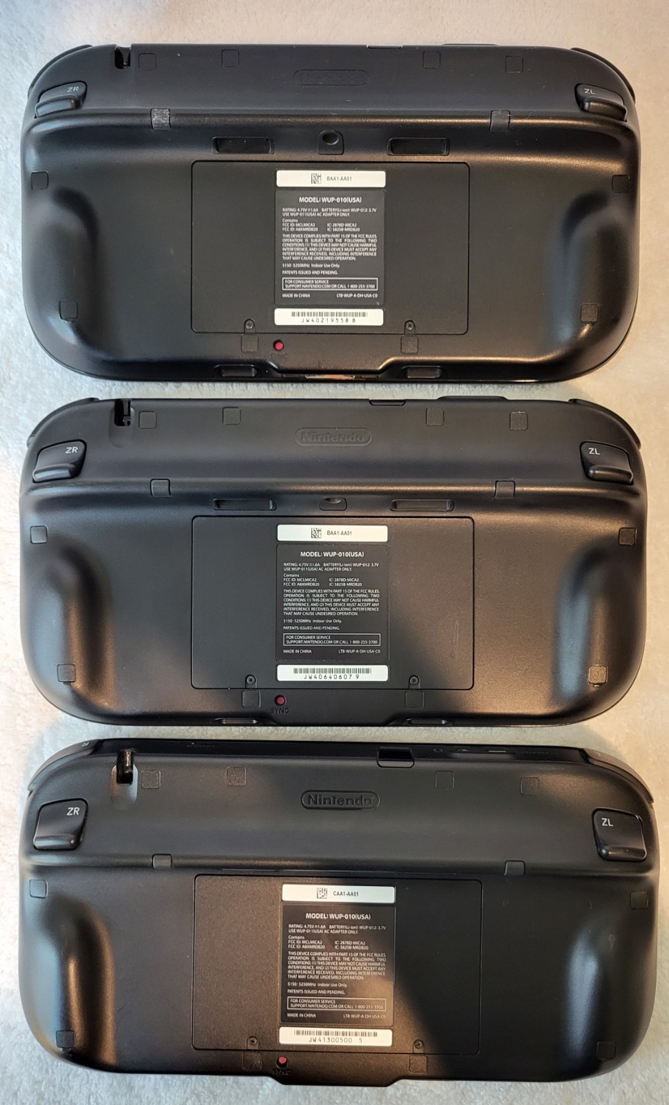 Lot of 3 Nintendo Wii U GamePad Only OEM WUP-010 Cleaned, Tested, Working