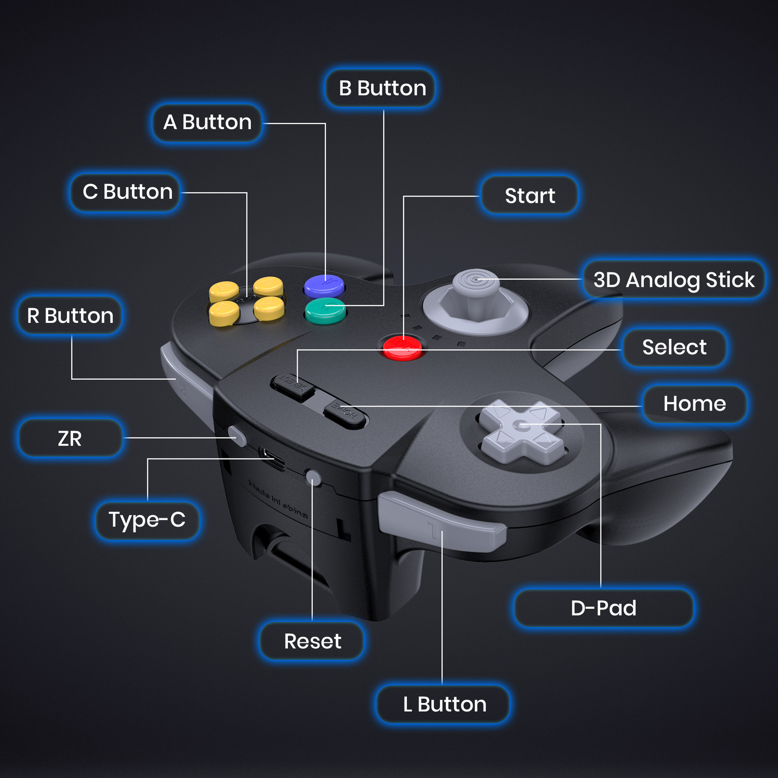 2.4 GHz Wireless N64 Controller Rechargeable For N64 Console, Built-in Rumble