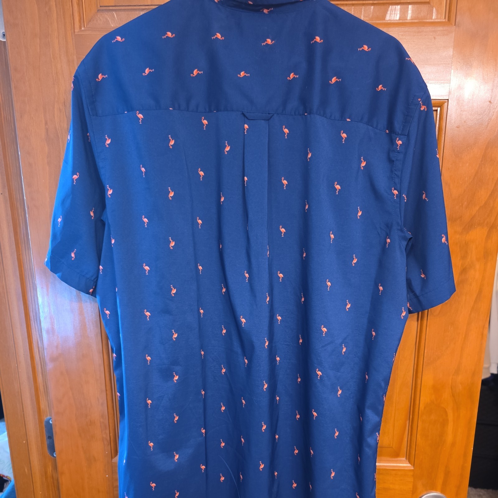 IZOD Shirt Mens XLT Navy Blue Flamingo Print Short Sleeve Button Down Pocket