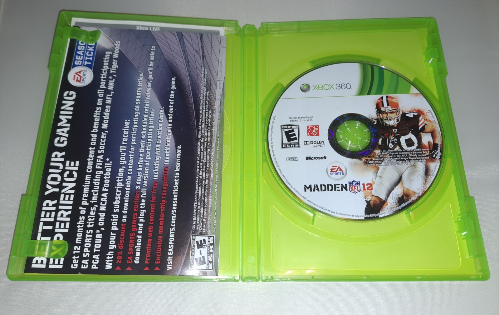 Madden NFL 12 (Microsoft Xbox 360, 2011) CASE + GAME Good Condition