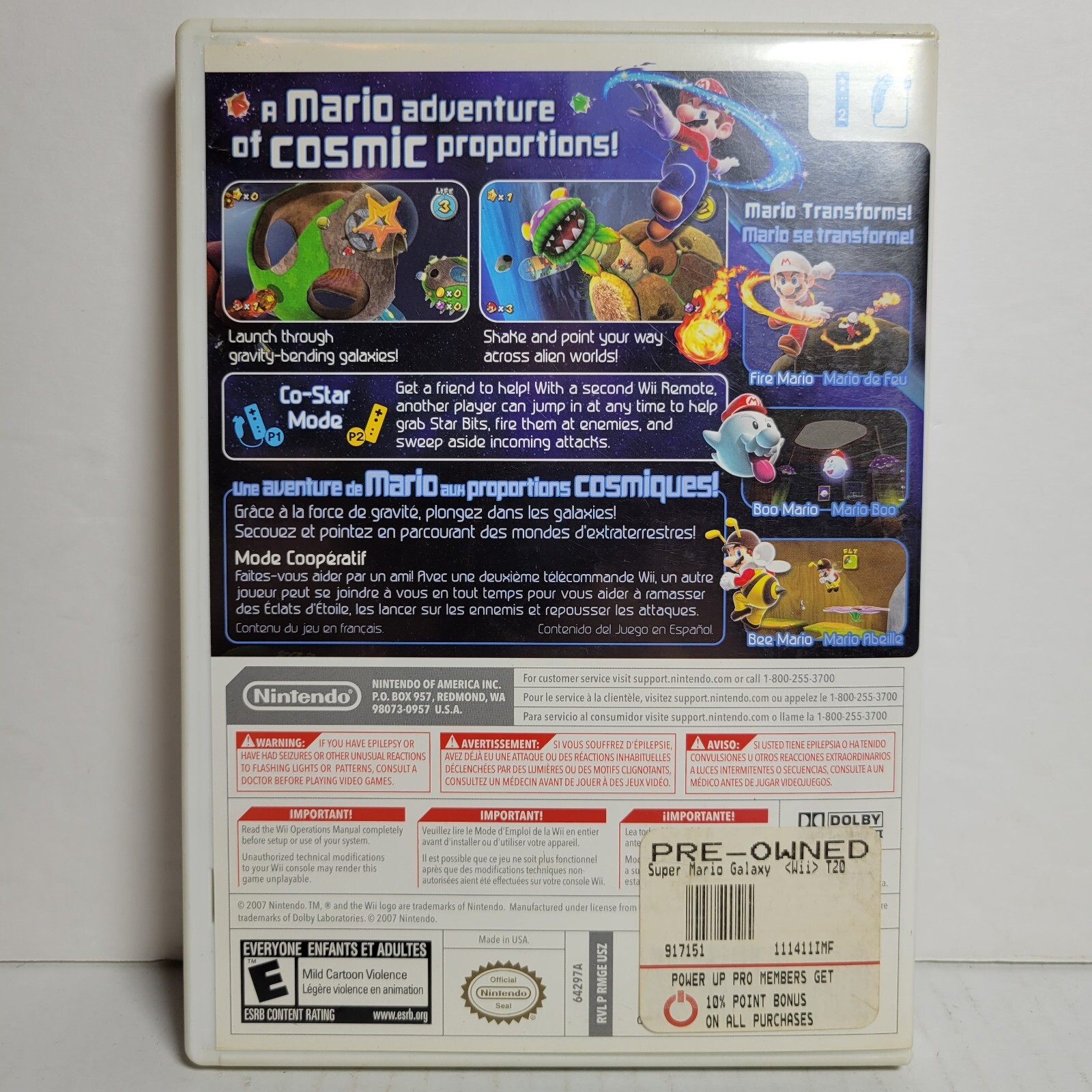 Super Mario Galaxy 1 (Nintendo Wii, 2007) Game No Manual Tested Working