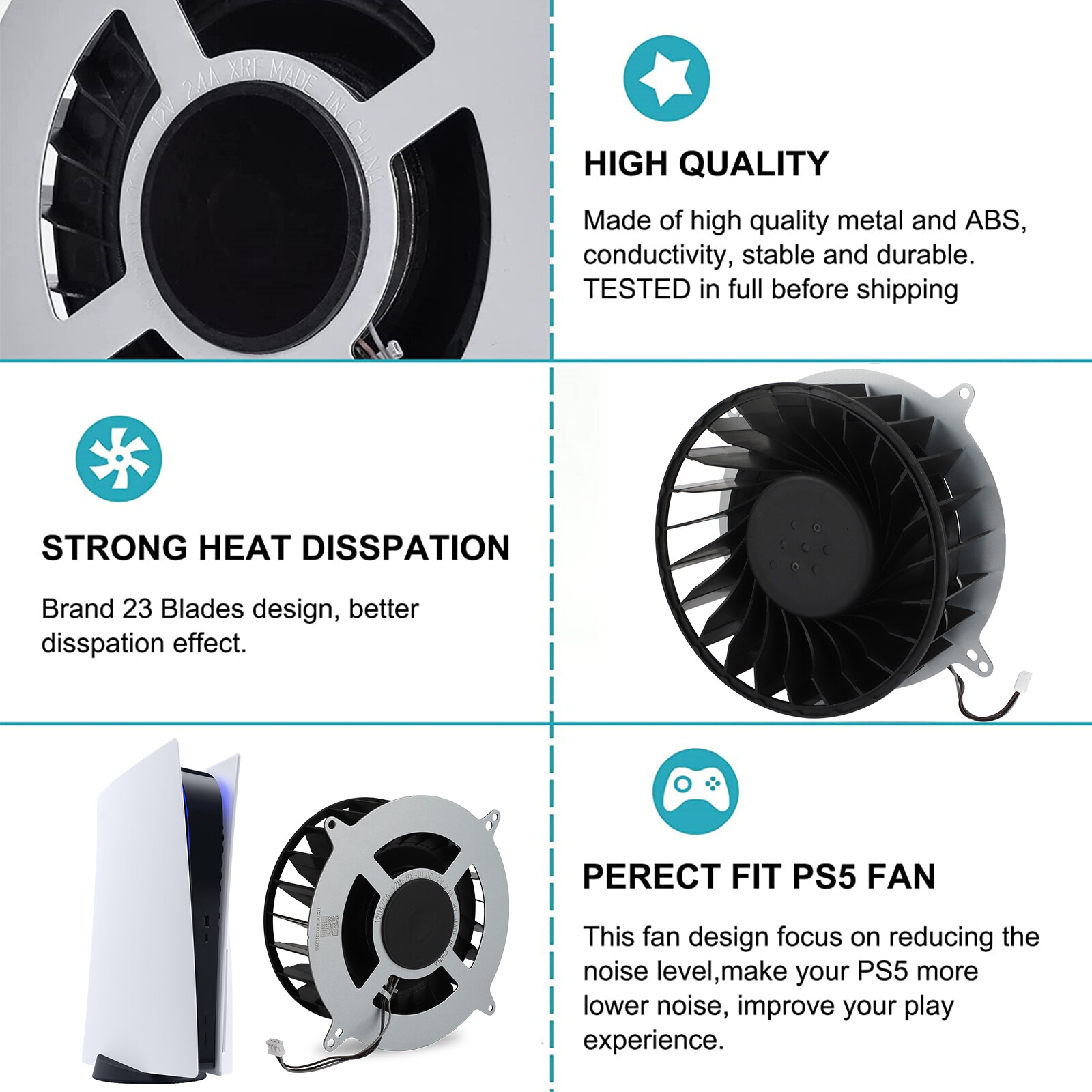 Replacement Internal Cooling Fan Cooler 23 Blades for PS5 PlayStation 5 Console