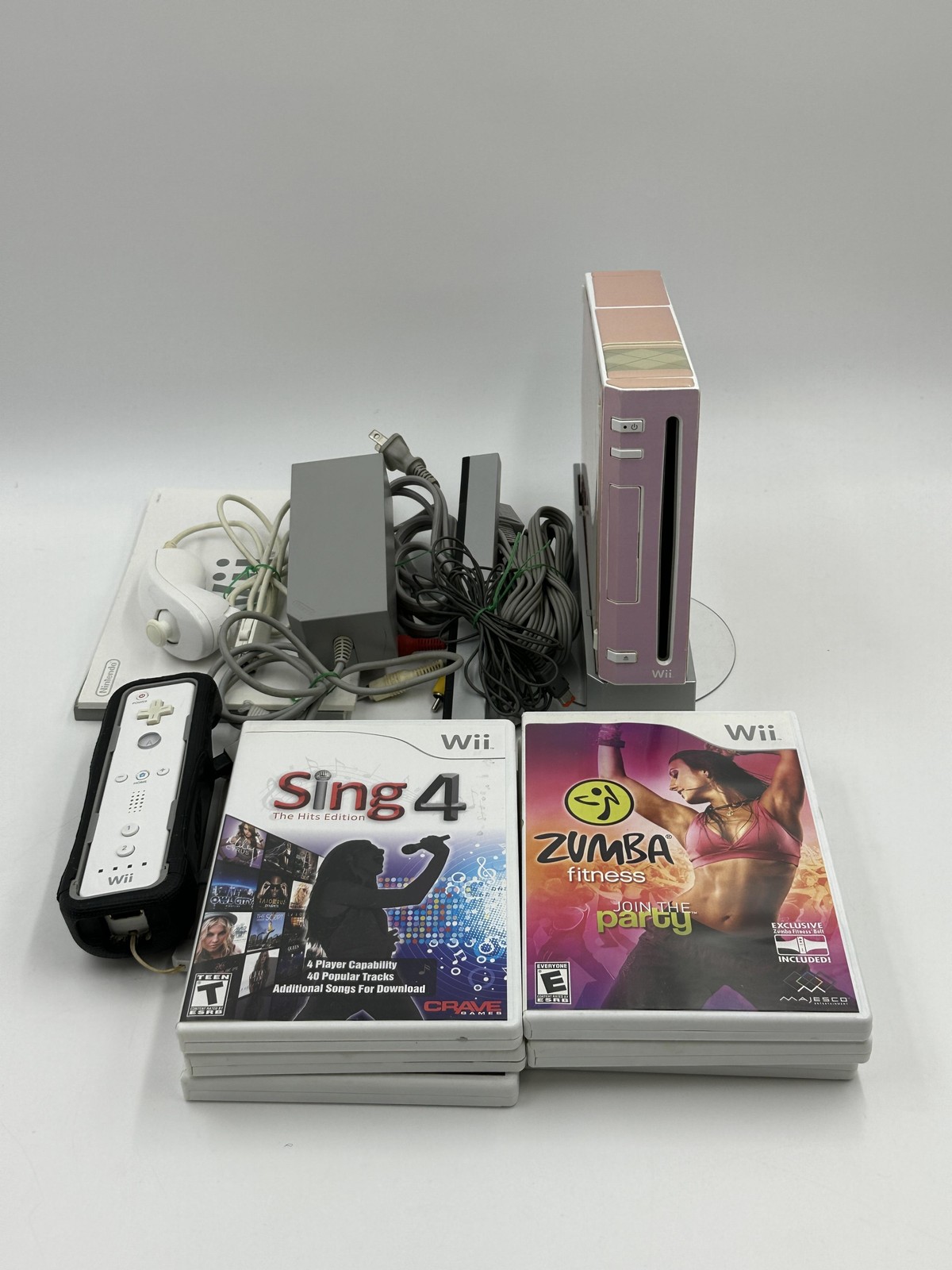 Nintendo Wii RVL-001 Console Bundle 6 Games Remote Nunchuk Sensor Bar Tested