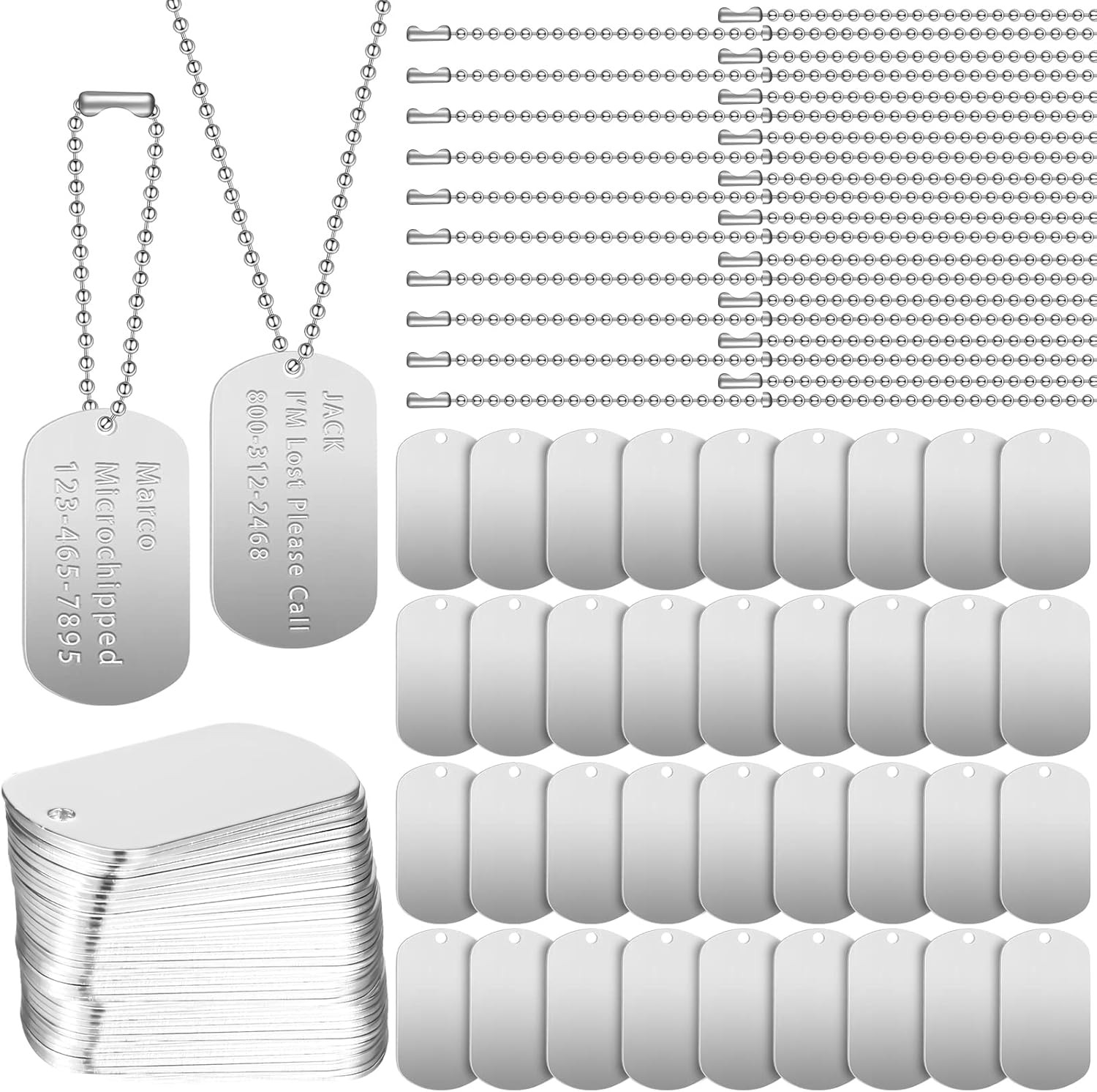 Yinkin 200 Pcs Military Dog Tags Set Including 100 Aluminum Blank Silver