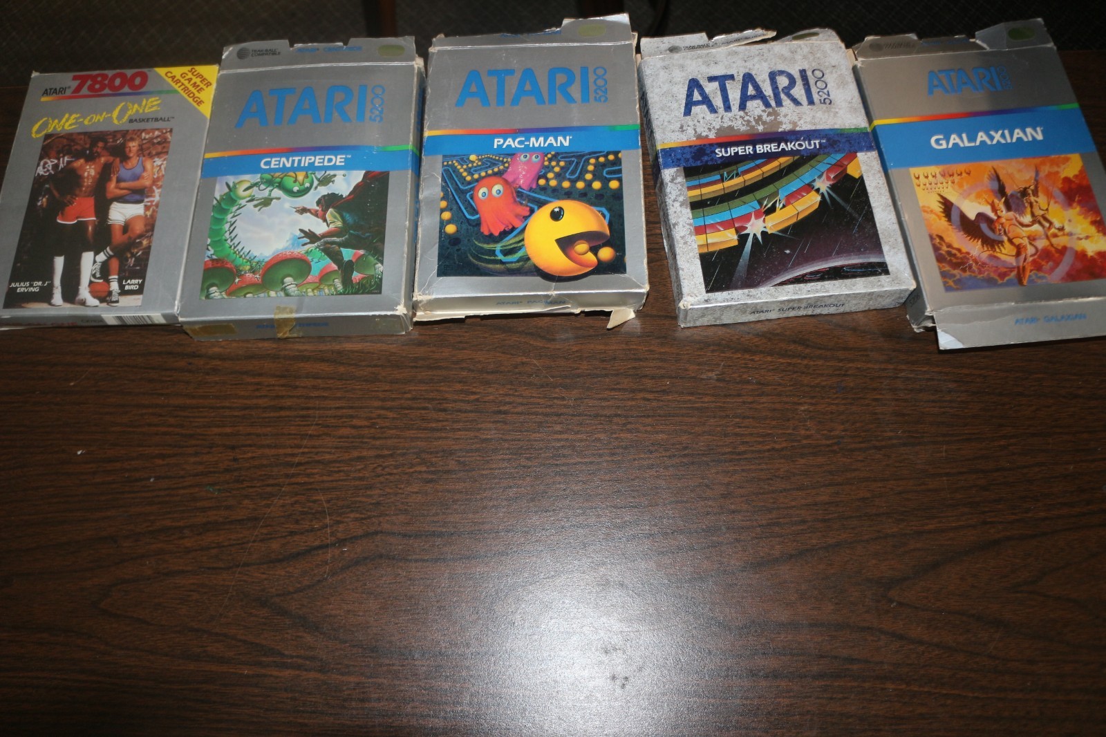 Atari 5200/7800 5 Boxed Game Lot Super Breakout Pacman Centipede Galaxian One On