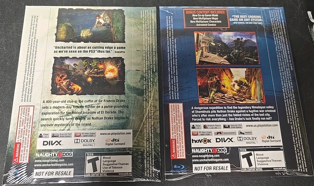 Uncharted Dual Pack (Sony Playstation 3, PS3) Cardboard Sleeves, NEW Sealed