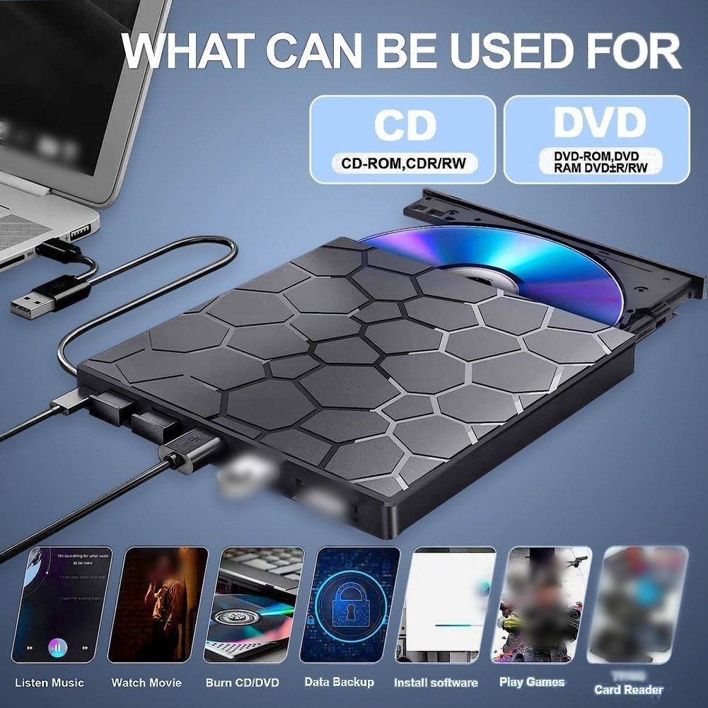 7 in 1 USB C External DVD Burner USB 3.0 Hub TF Card Reader for Laptop