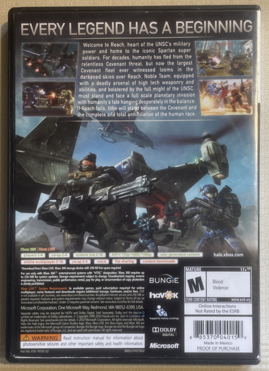 Halo Reach Microsoft Xbox 360 Video Game w/ Manual F0159B