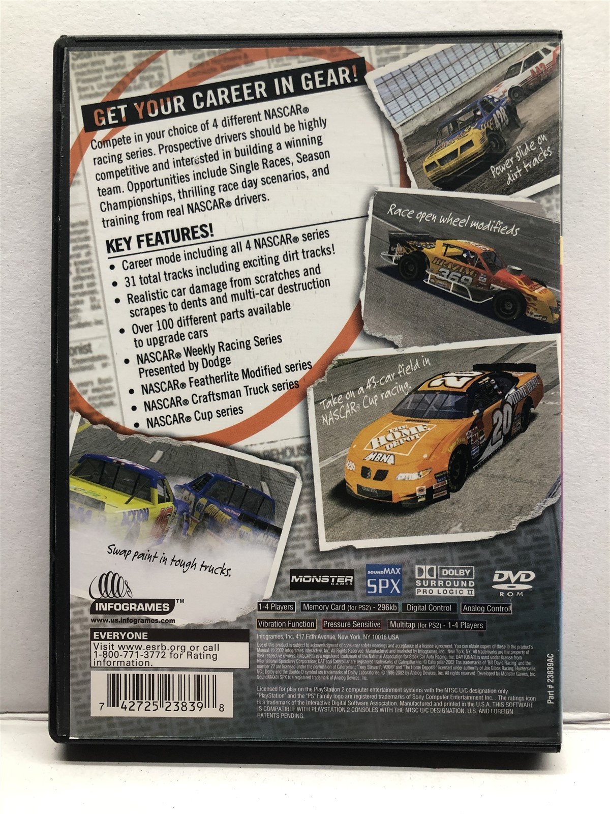 NASCAR: Dirt to Daytona (Sony PlayStation 2, 2002) Complete w/ Manual – Tested