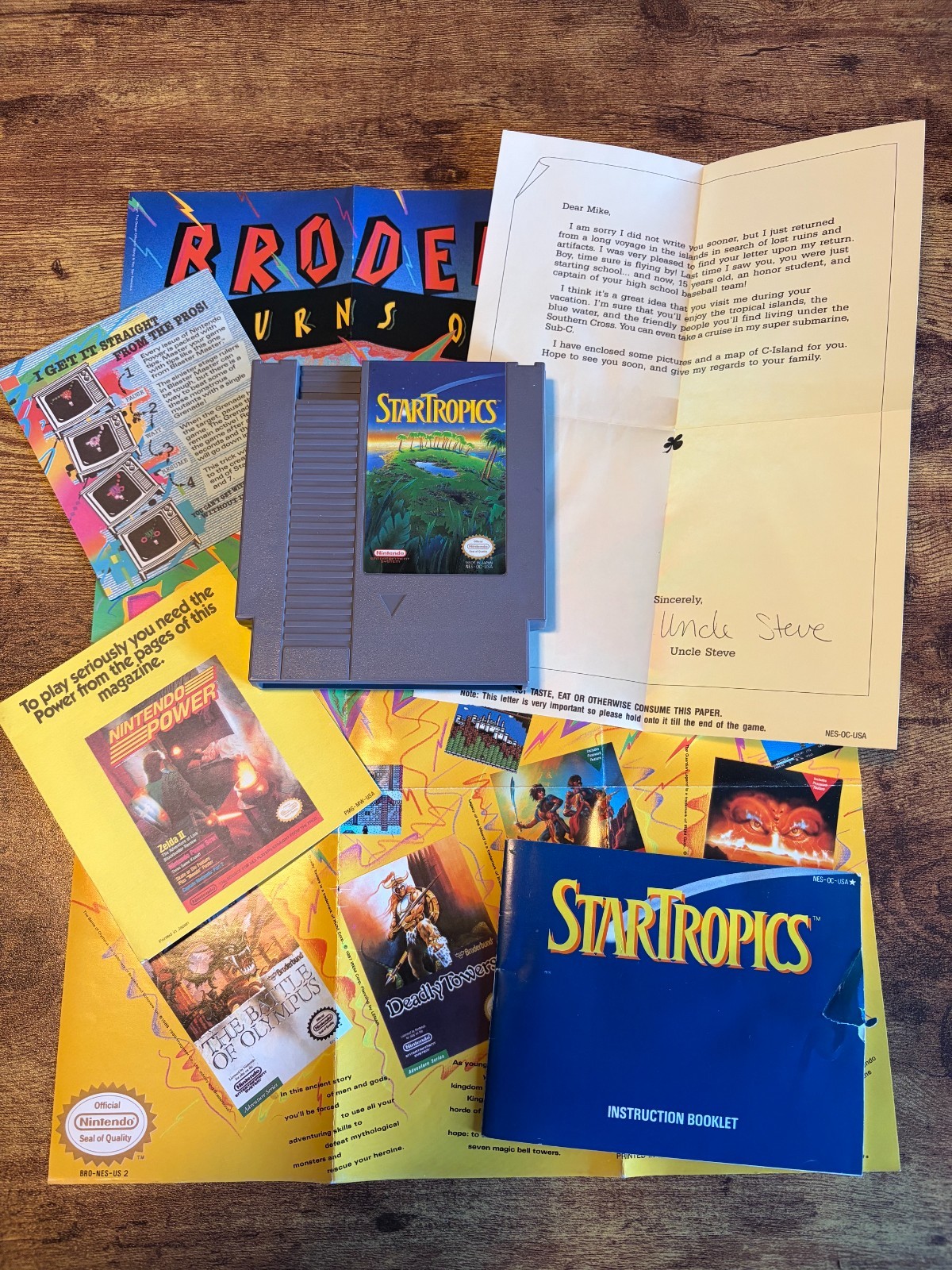 StarTropics NES Nintendo Cartridge + Manual + Uncle Steve Letter + Inserts