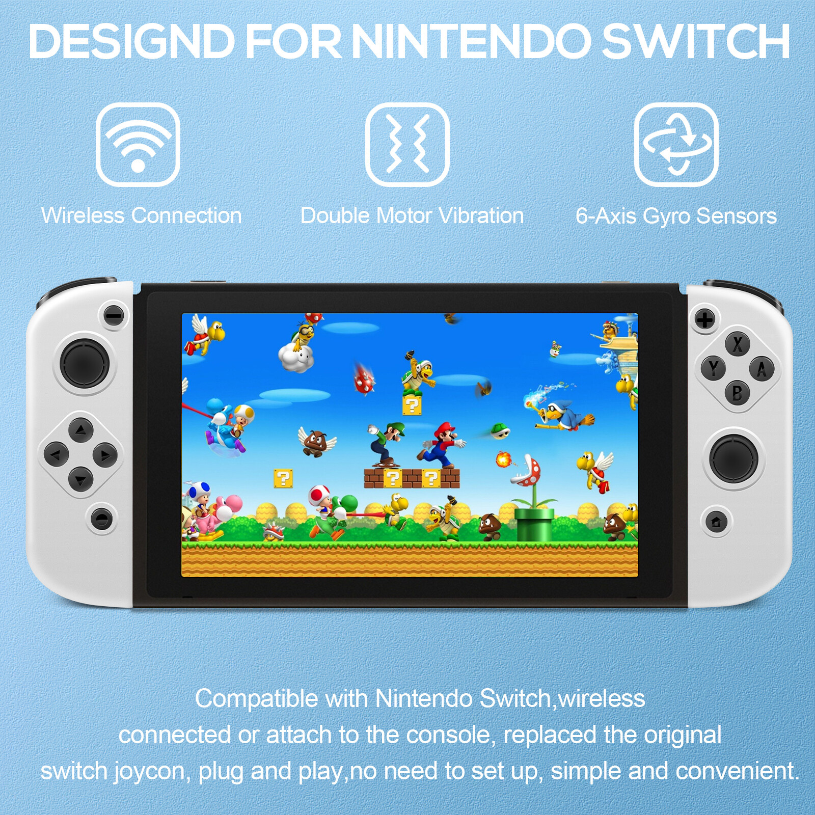 Wireless Left&Right for Nintendo Switch Joypad Controllers AC Adapter Charger US