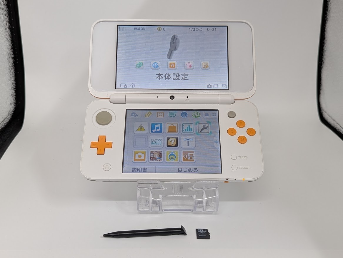 B112 Nintendo new 2DS console LL XL Orange x White Japan w/pouch pen adapter