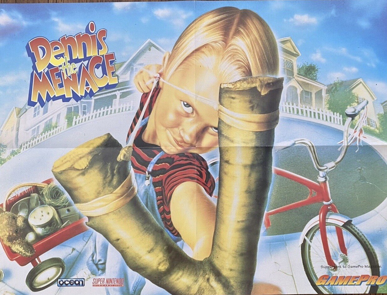 Dennis the Menace Super Nintendo Promo Poster: 2 Sided w/House Map! 1993 GamePro