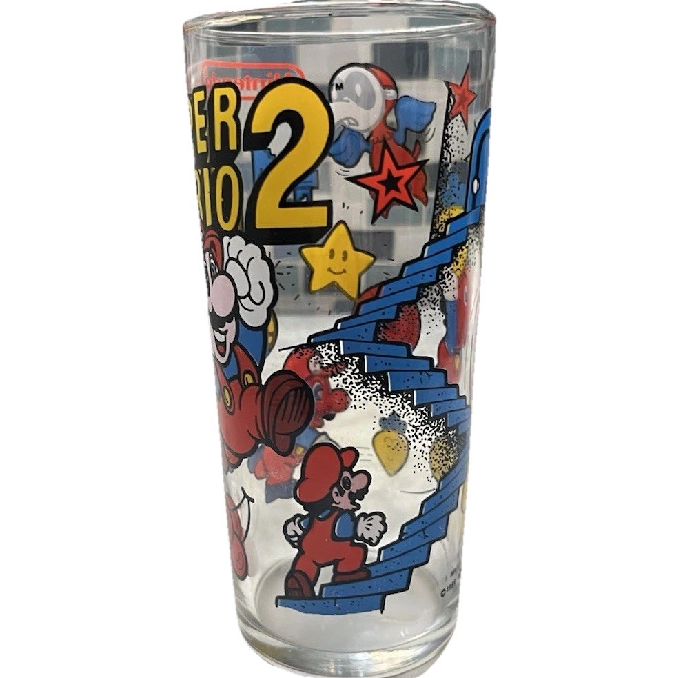 Super Mario Bros. 2 Promotional Drinking Glass Nintendo Vintage 1989 6 1/4″ Tall