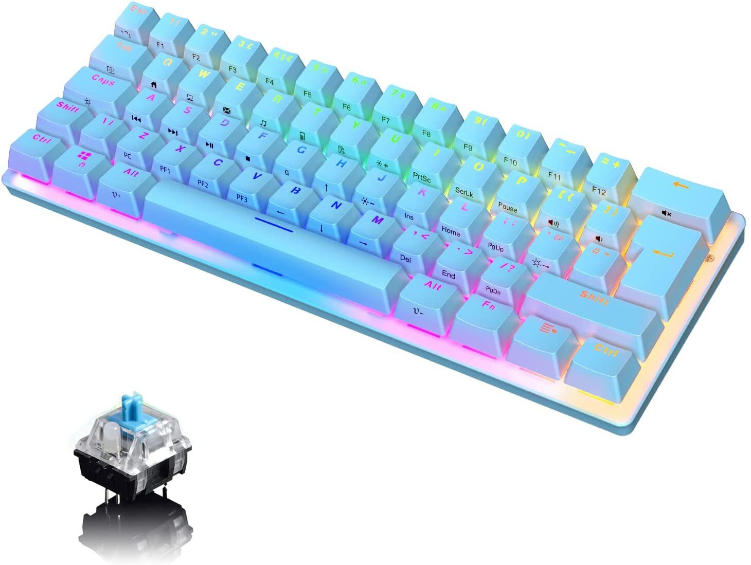 60% Wired Mechanical Gaming Keyboard Mini RGB Backlit Type-C for PC PS4 PS5 Xbox