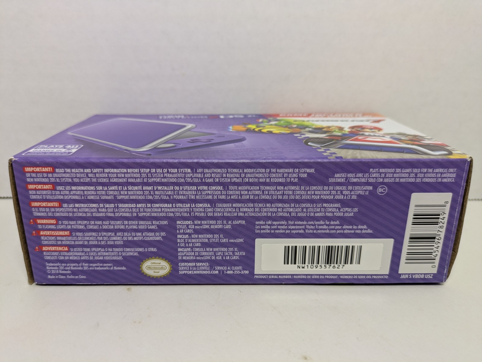 New Nintendo 2DS XL Purple/Silver Mario Kart 7 Box And Cardboard Inserts Only