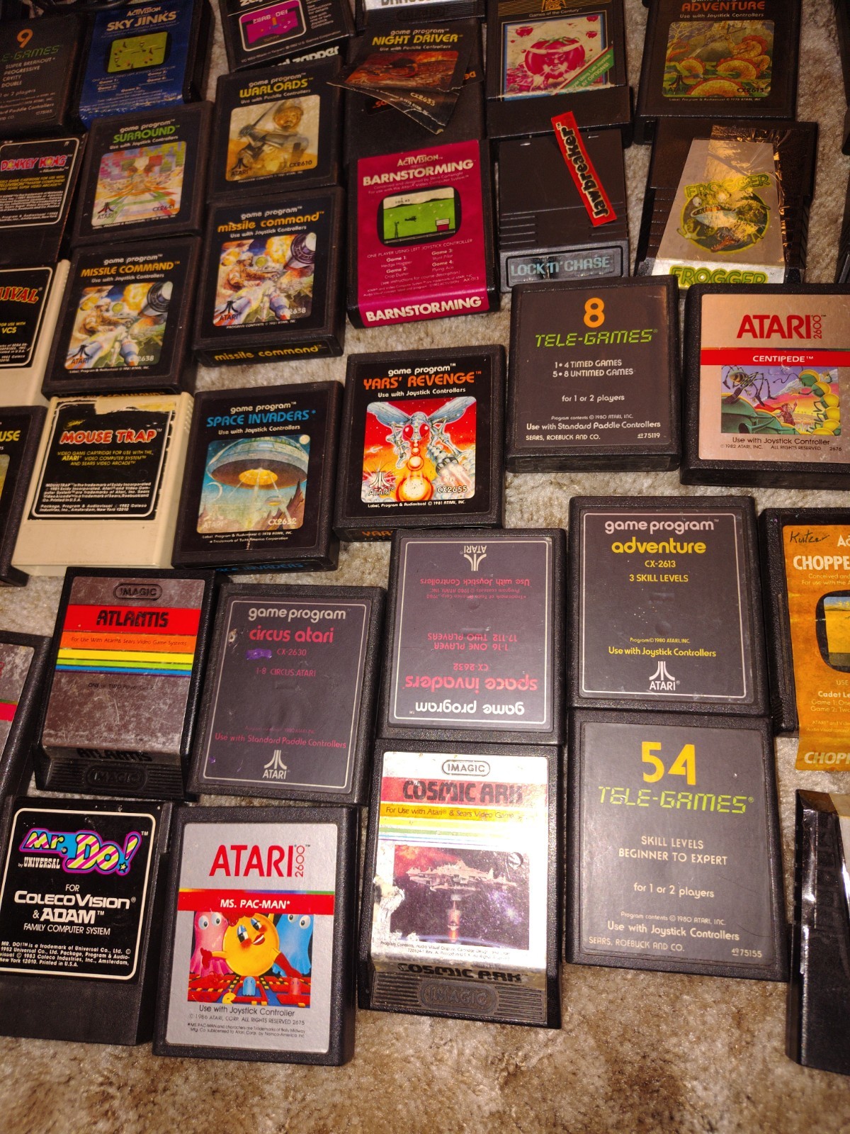 USED UNTESTED Huge Assorted Atari 50+ Video Game Console & Game Lot 80s Joystick