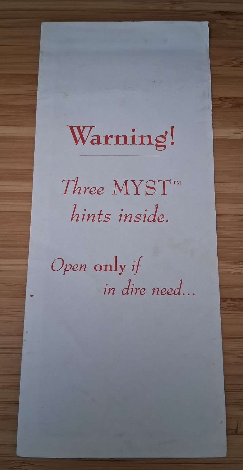 Myst Hint Sheet Windows PC NO GAME INCLUDED 1994 Cyan Broderbund