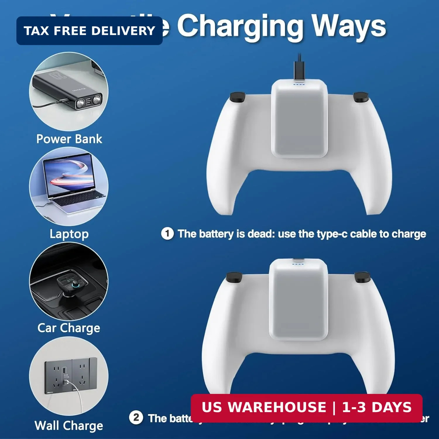 2X 3000mAh PS5 Controller External Battery Pack, PS5 Replacement Battery Extende