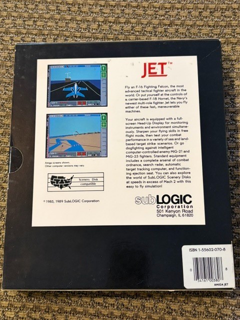 JET SUBLOGIC AMIGA GAME W/ BOX + PAPERS CLASSIC COMPUTER SEE PICS