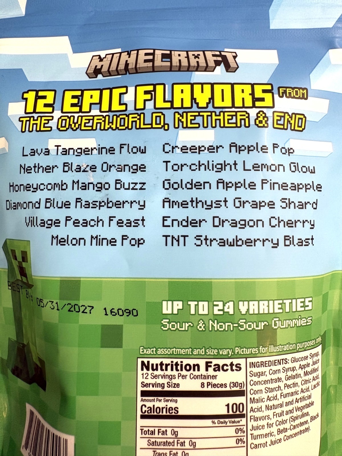 MINECRAFT Gummy Blocks Gummies 12oz Hidden Ender Dragon Honeycomb Creeper