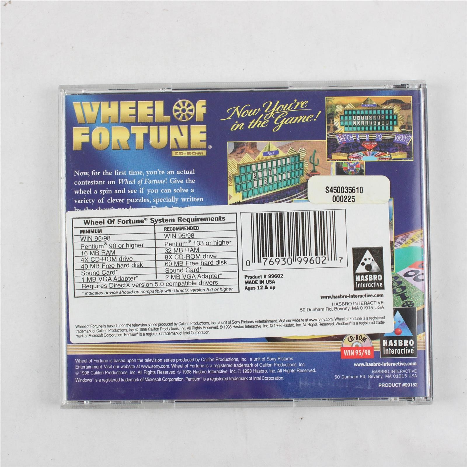 Wheel of Fortune PC CD-ROM, 1998 Hasbro Interactive