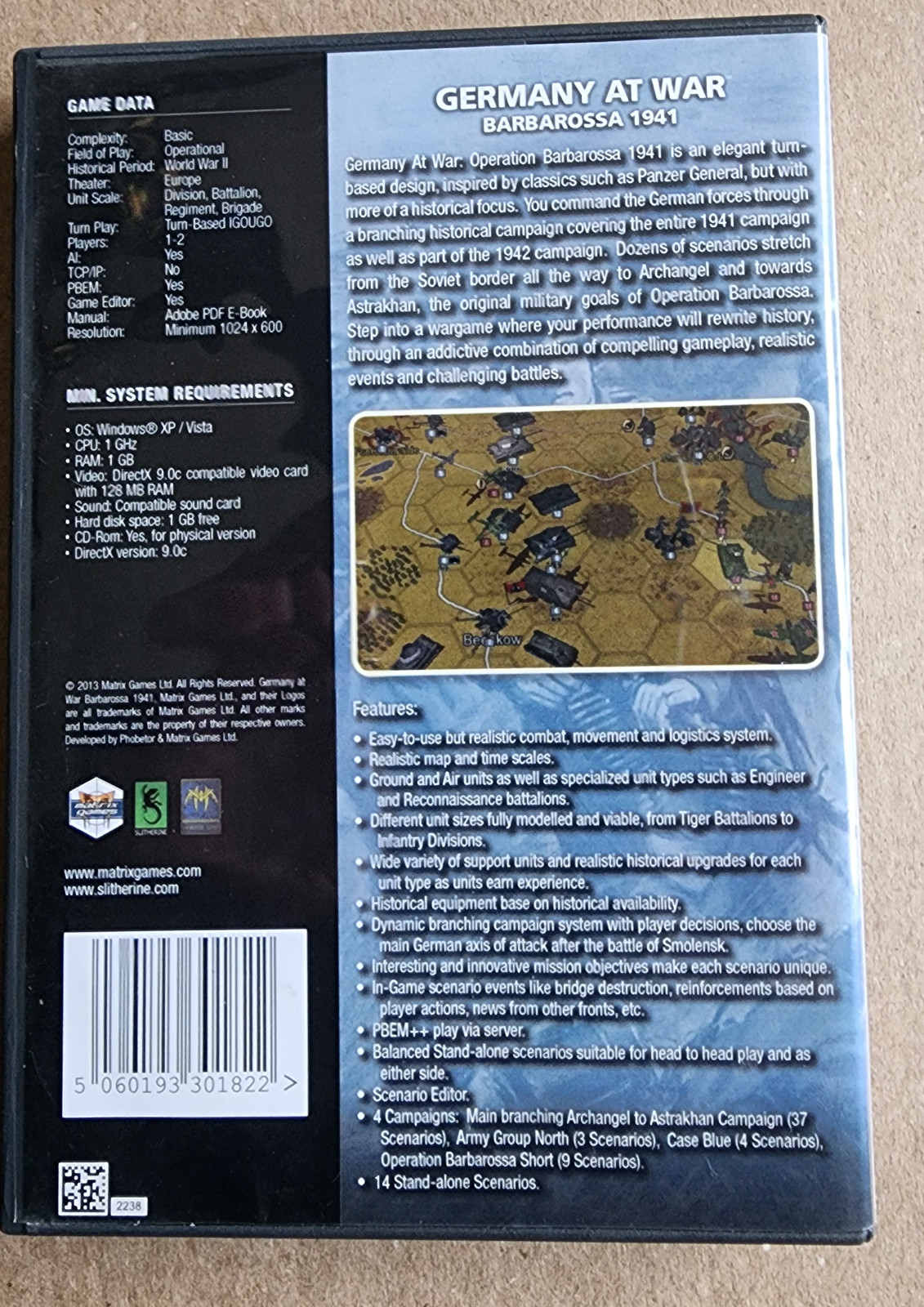 Germany At War Barbarossa 1941 (2013) PC Wargame w/ Install Code, Manual On CD