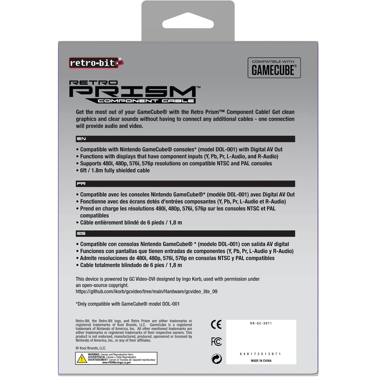 Retro-Bit Retro Prism HD Component Cable for Gamecube