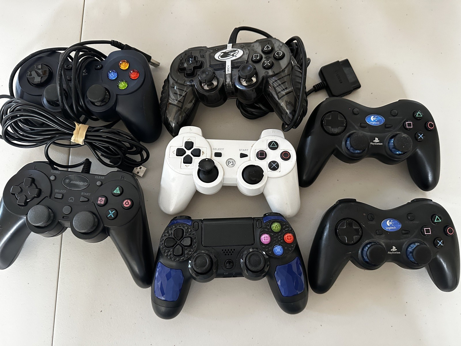 Lot Of 7 Third-party PlayStation PS2, PS3, PS4 Controllers AS IS Untested