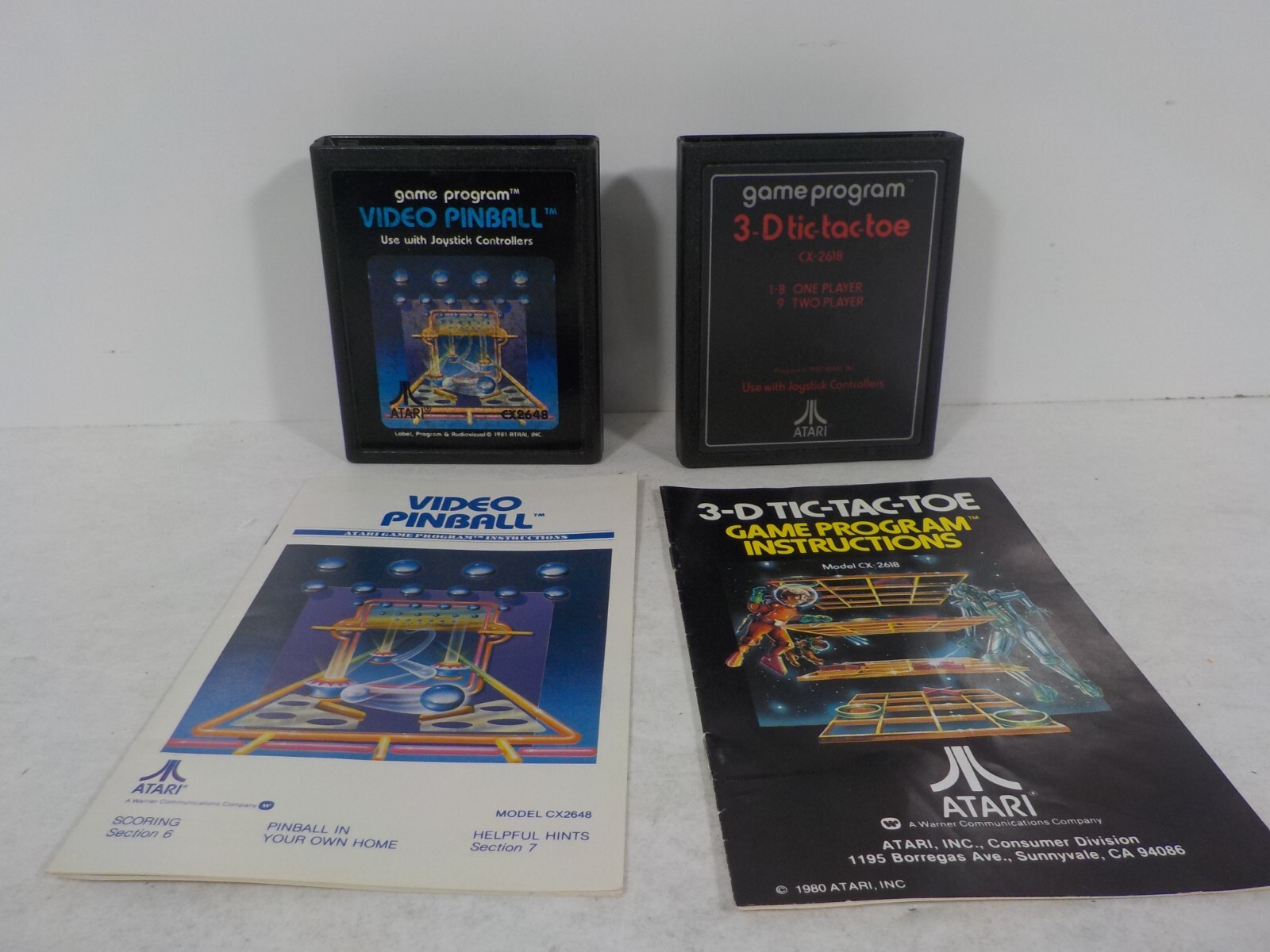 N A129 Atari 2600 Game Lot w/ Manual Video Pineball & 3D Tic Tac Toe