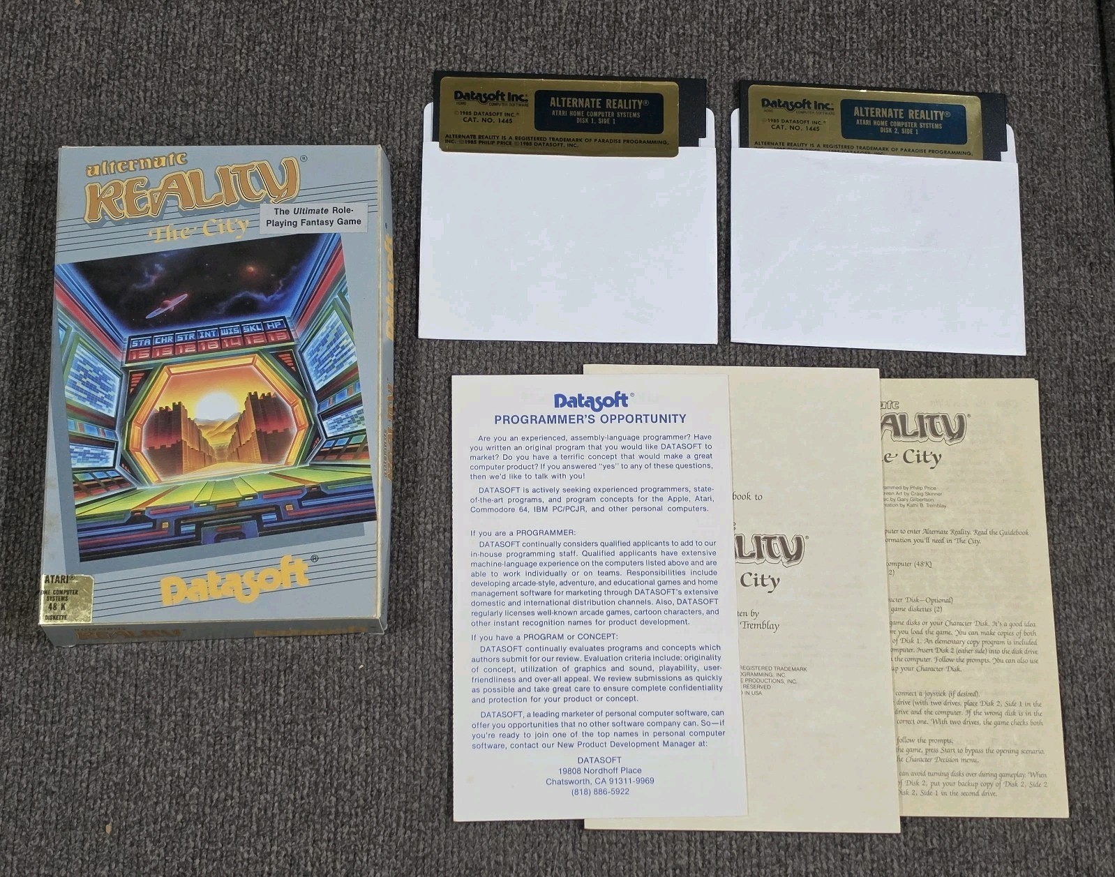 Alternate Reality The City Atari 400 800 1200XL Complete In Box Disk Game TESTED