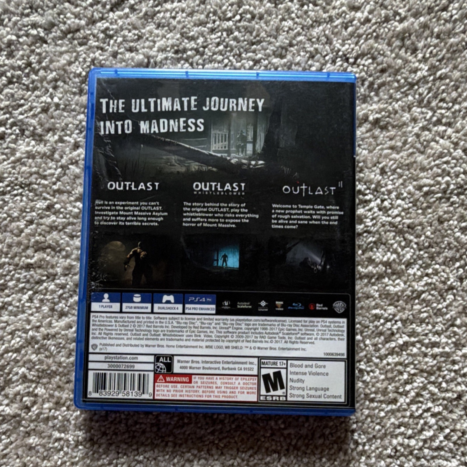 Warner Bros. Outlast Trinity Sony PlayStation 4 Survival Horror 2017 Manual NTSC