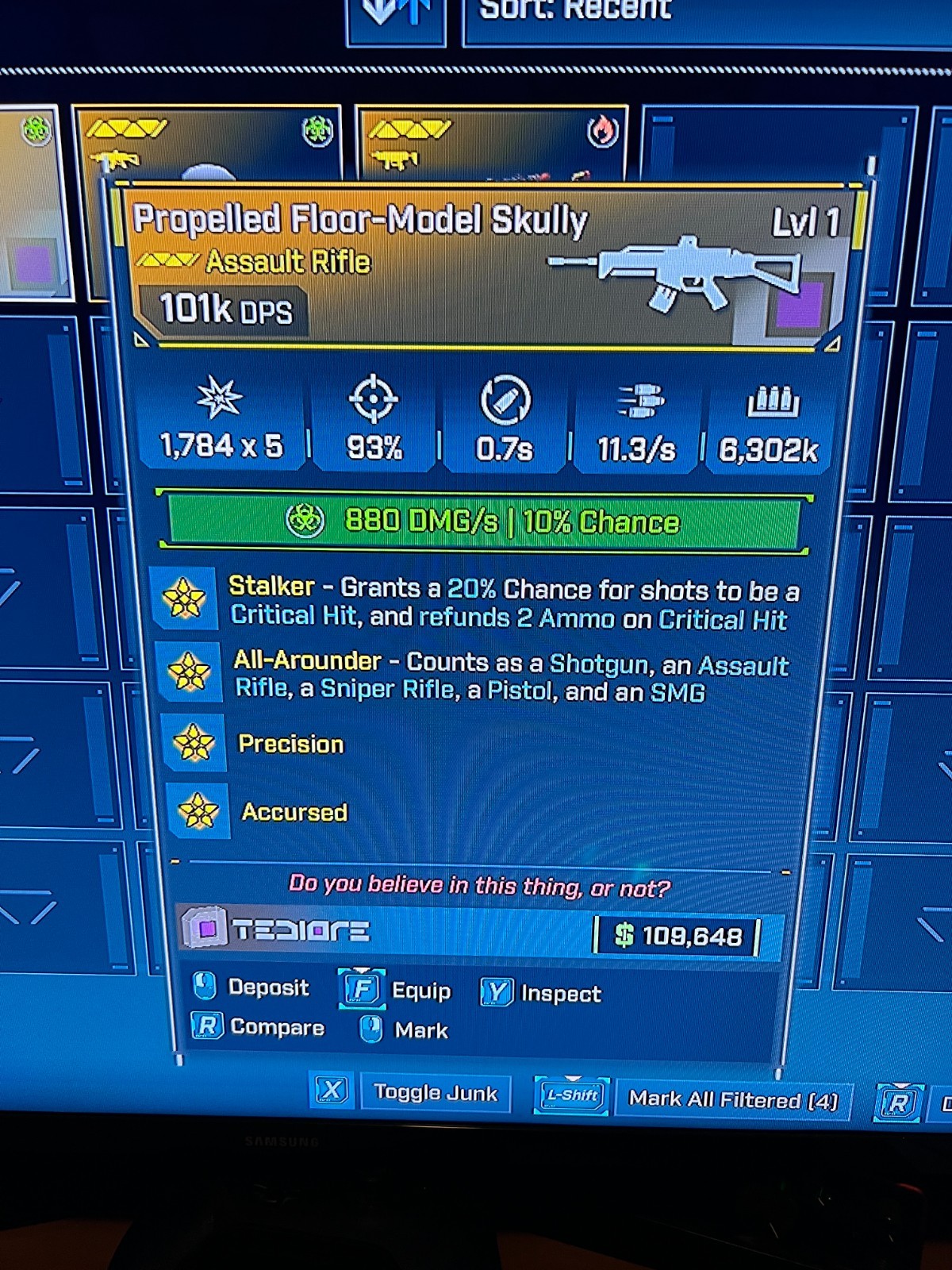Borderlands 4✨ MODDED LEVEL 1 ONE 101k DPS MAP WIPING SKULLY AR BL4✅PC-PS-XBOX✨