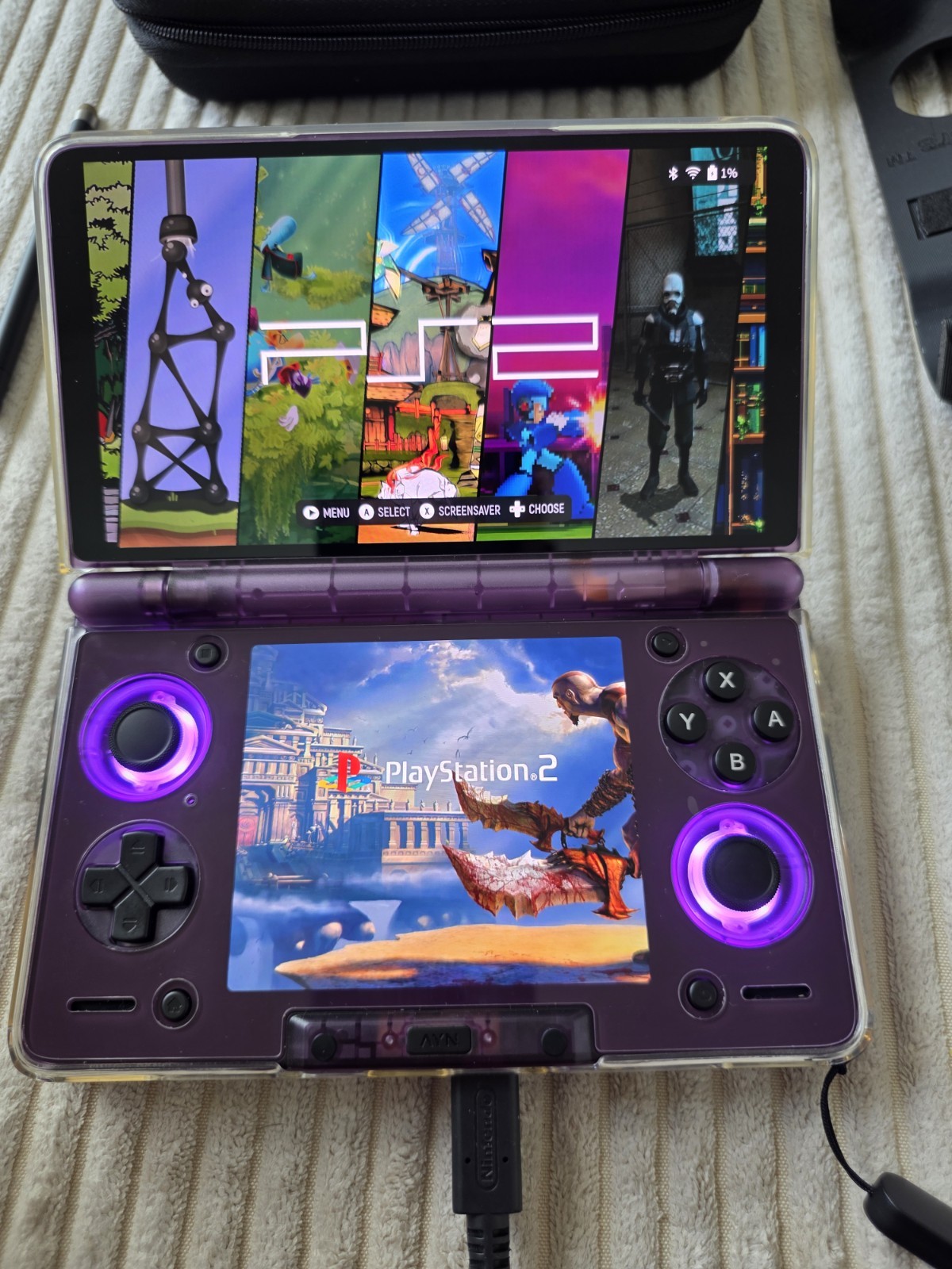 Ayn Thor Purple Max 1TB PLUS 1 TB SD CARD With Games Installed ES-DE Frontend
