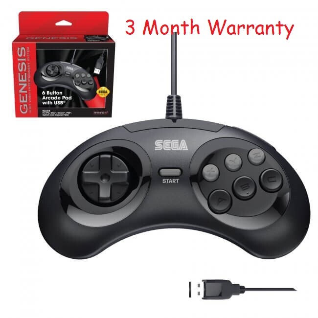 Retro-Bit Official USB Controller 6-Button for Sega Genesis Mini PC/Mac Black