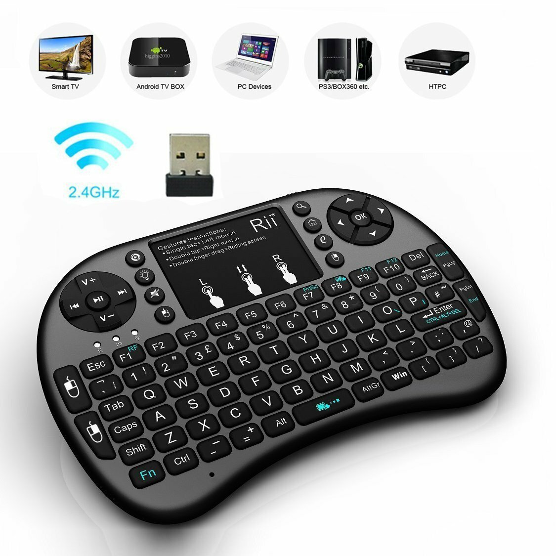 Rii i8+ 2.4GHz Mini Wireless Backlit Touchpad Keyboard w/ Mouse Free Shipping US
