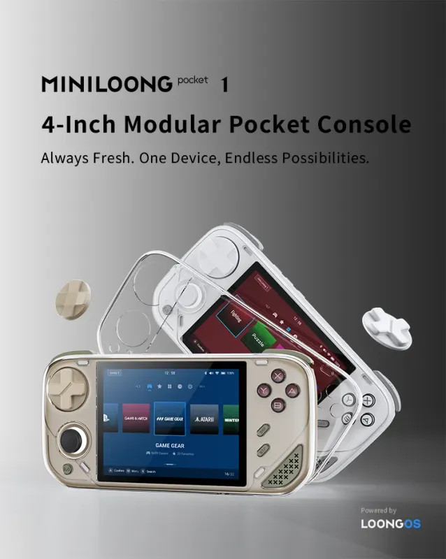 MINILOONG POCKET 1 Modular Retro Handheld Emulator 4″ 4:3 IPS RGB Hall Joystick