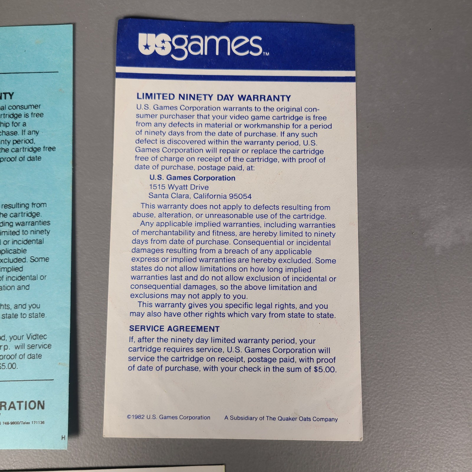 VTG Early 80s U.S. Games Vidtec Warranty Cards & Electronic Games Magazine Promo